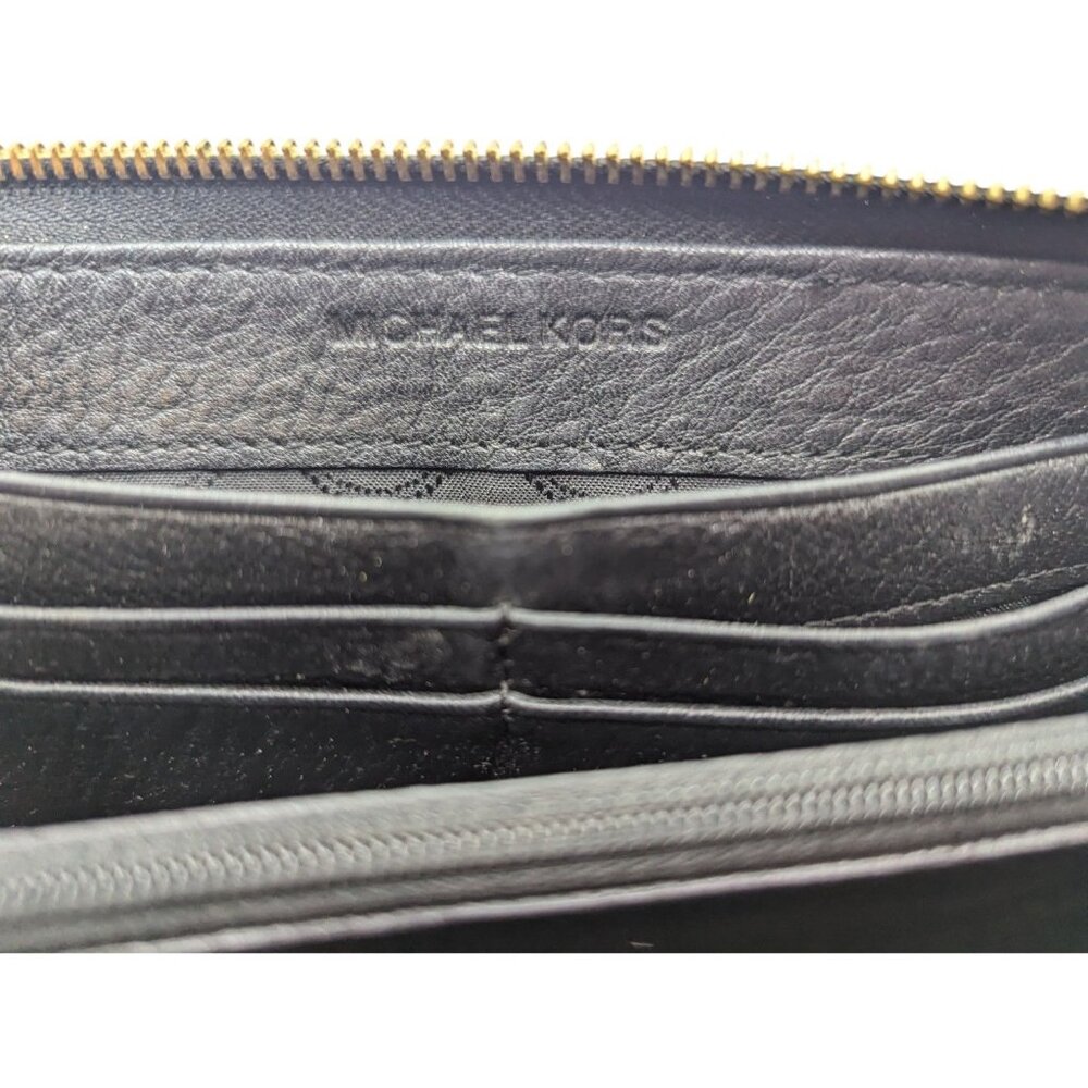Michael Kors Black Pebbled Leather Zip-Around Wallet With Gold MK Logo & Multipl - Picture 4 of 11